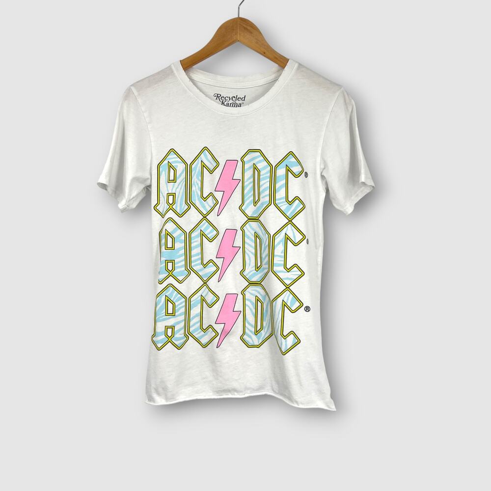 Recycled Karma AC/DC Band Tee White Pastel Graphic Women’s XS